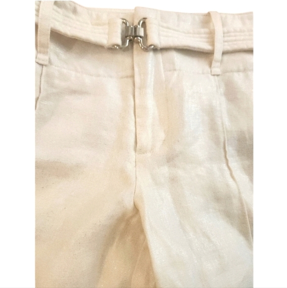 Black Halo Off White Linen Pants W/ Silvery threading Built In Belt Gorgeous 6 - Picture 3 of 5